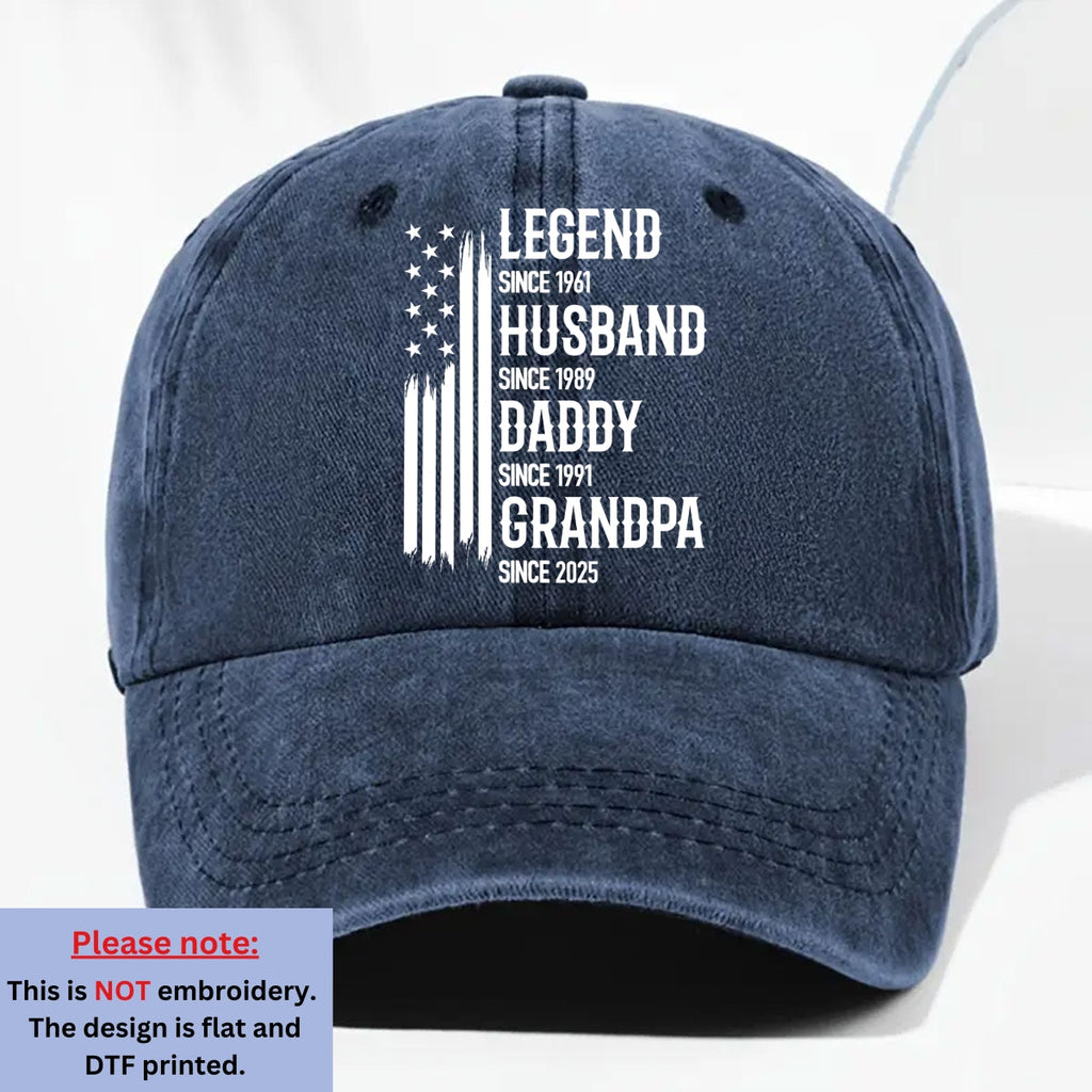 Custom Christmas Headwear Birthday Gifts for Dad, Grandpa • Belongs To Legend - Personalized Vintage Washed Denim Cap