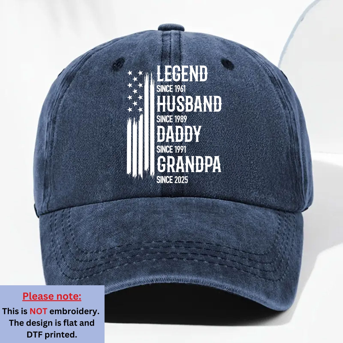 Custom Christmas Headwear Birthday Gifts for Dad, Grandpa • Belongs To Legend - Personalized Vintage Washed Denim Cap