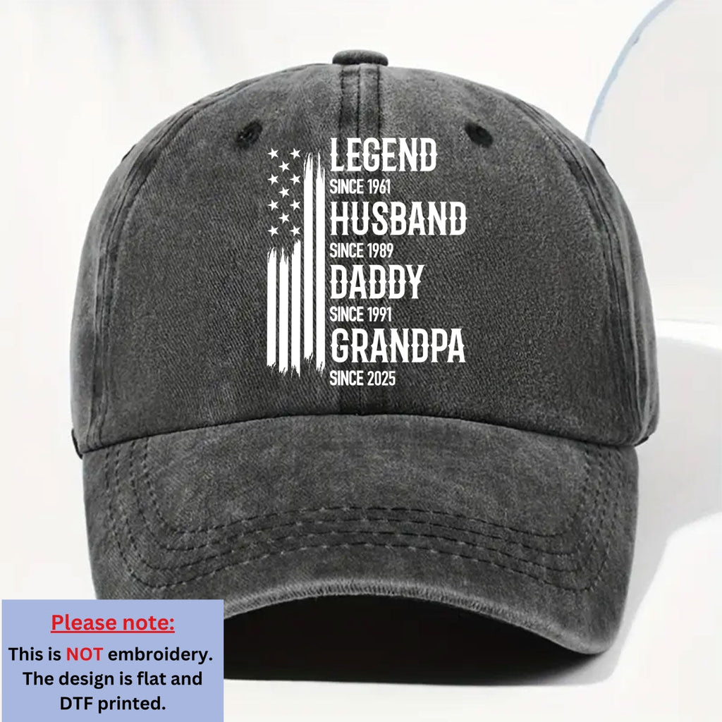 Custom Christmas Headwear Birthday Gifts for Dad, Grandpa • Belongs To Legend - Personalized Vintage Washed Denim Cap
