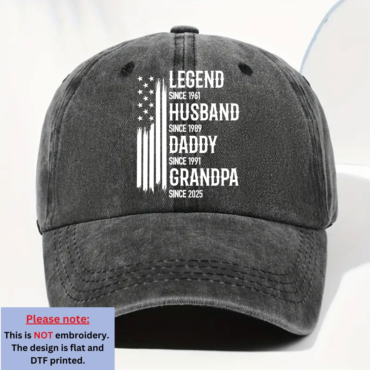 Custom Christmas Headwear Birthday Gifts for Dad, Grandpa • Belongs To Legend - Personalized Vintage Washed Denim Cap