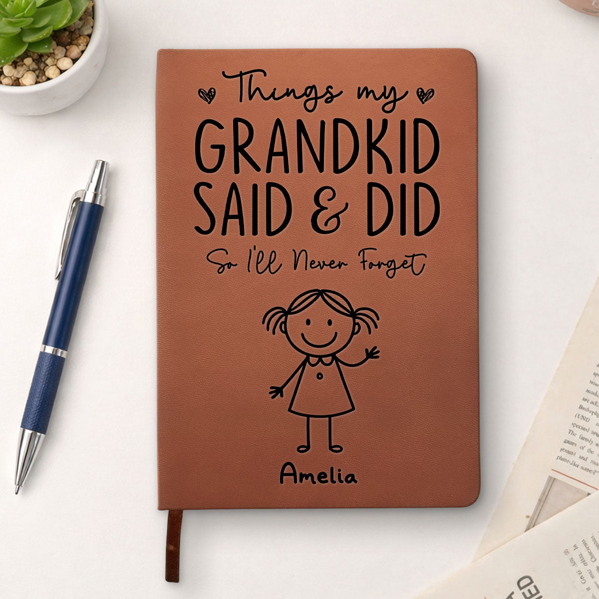 Custom Memory Notebook For Grandma, Grandpa • Things My Grandkids Said - Personalized Leather Journal