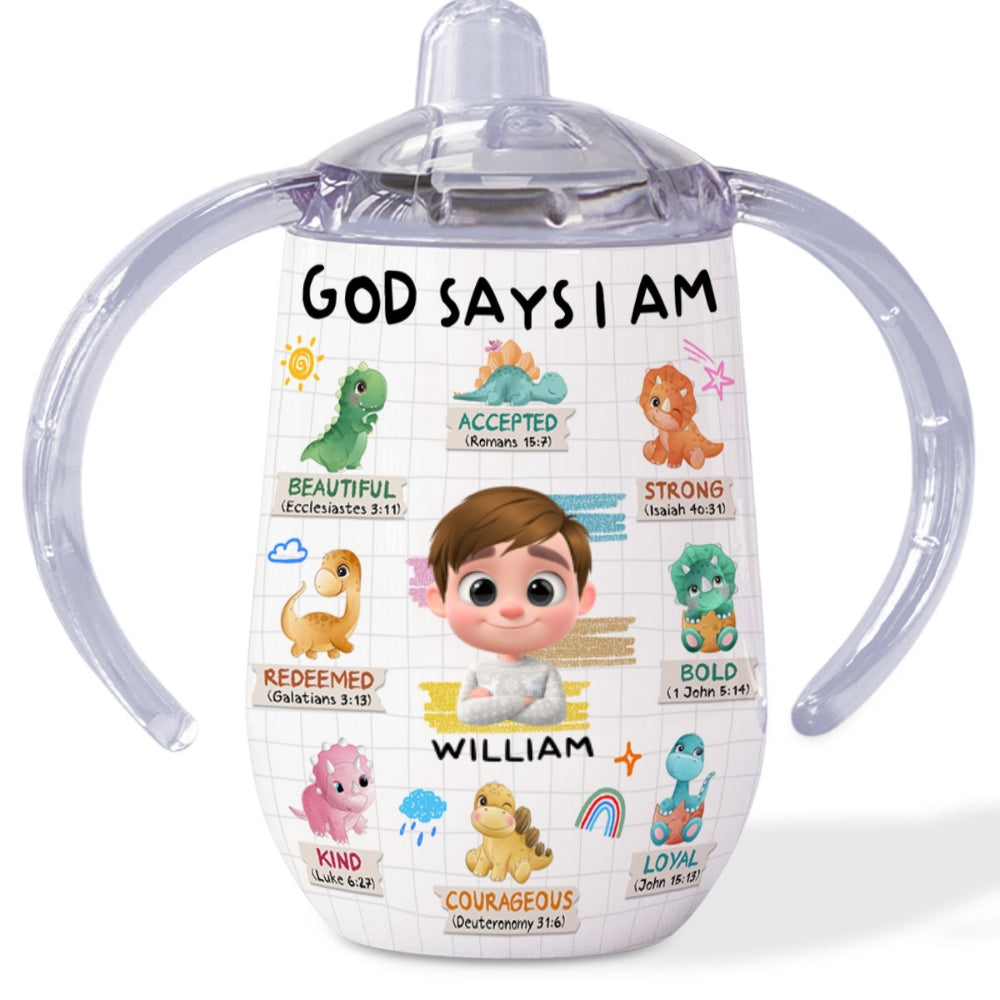 God Says I Am - Personalized Sippy Cup With Handles