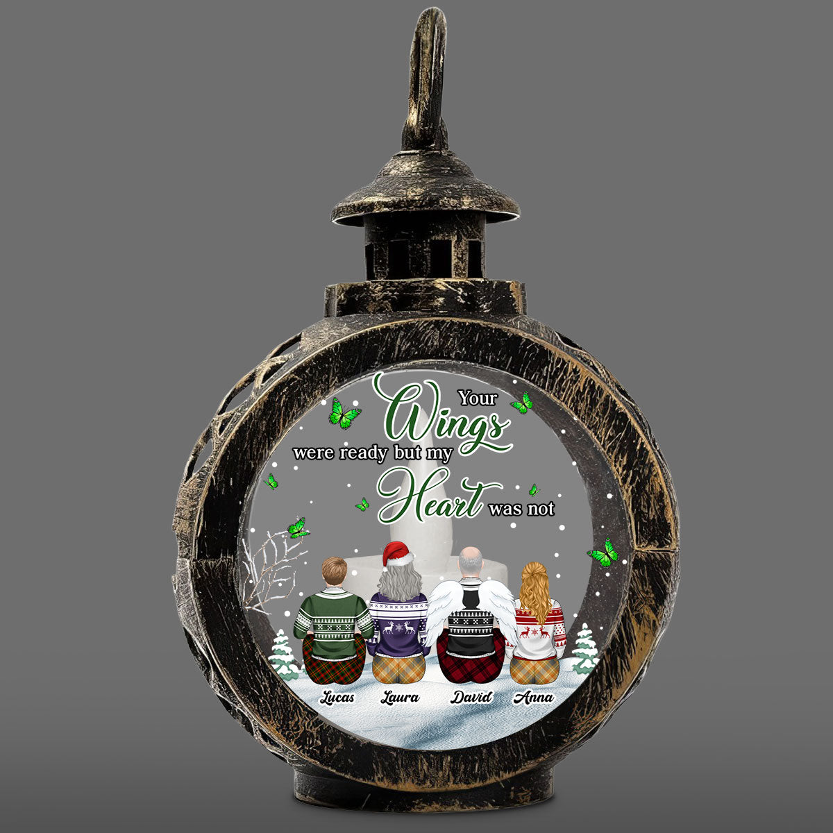 Custom Memorial Christmas Night Light, Remembrance Gifts • Your Wings Were Ready But My Heart Was Not - Personalized Christmas Lantern
