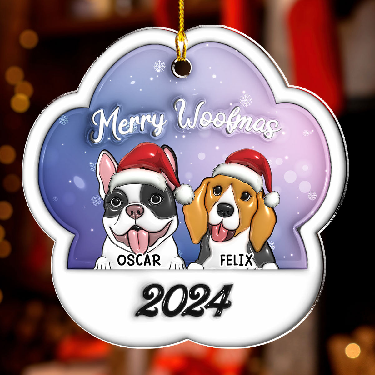 Custom Keepsake Christmas Ornament •  Merry Woofmas 2024 - Personalized 3D Inflated Effect Acrylic Ornament