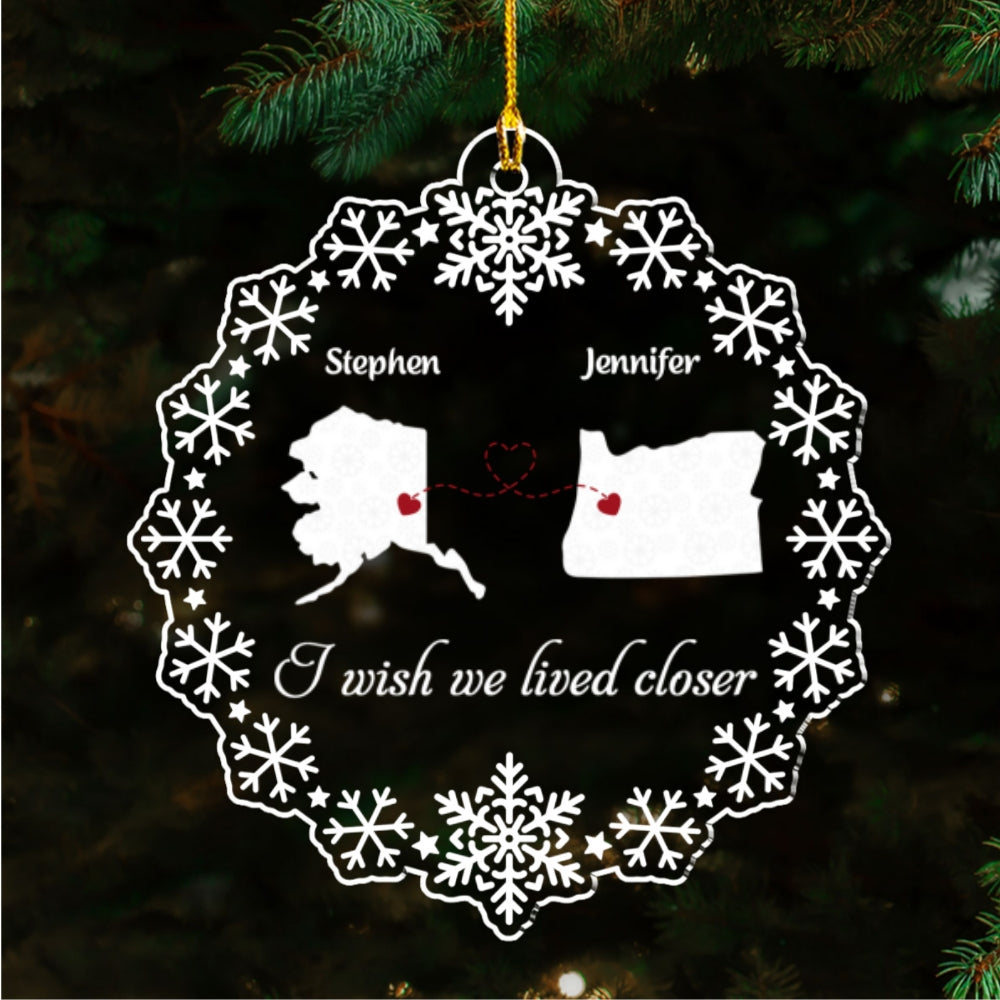 Custom Friendship Christmas Ornament, Best Friend Gift •  Miles Apart Hearts Together - Personalized Acrylic Ornament