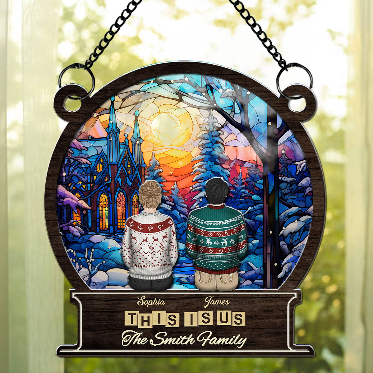 Custom Family Hanging Decor, Christmas Gift for Family Members • Family Forever And Ever - Personalized Suncatcher