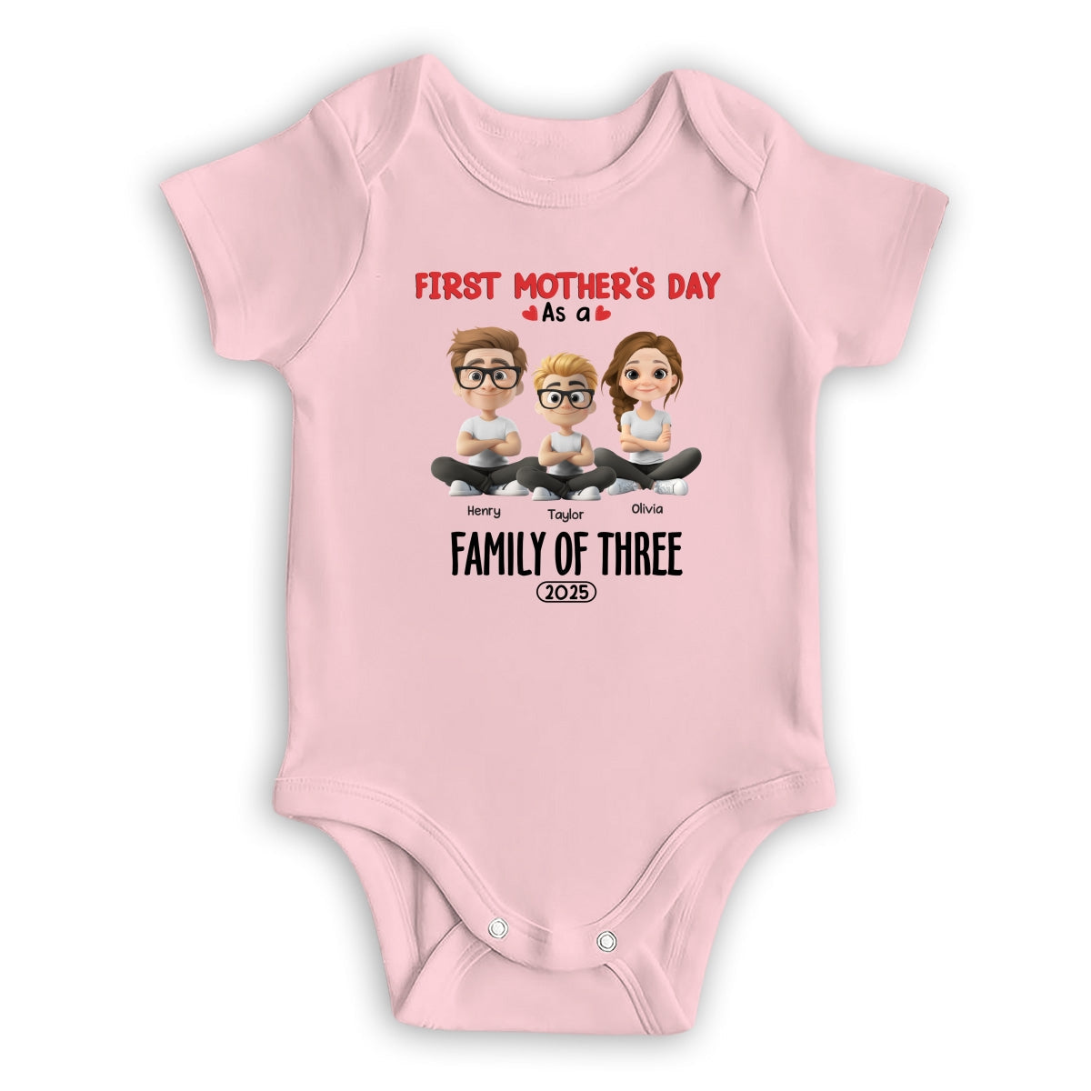 Custom First Mother's Day for Daughter, Christmas Gift for New Mom • Family Of Three - Personalized T-shirt And Onesie