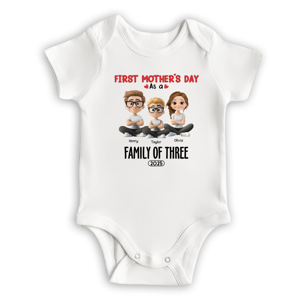 Custom First Mother's Day for Daughter, Christmas Gift for New Mom • Family Of Three - Personalized T-shirt And Onesie