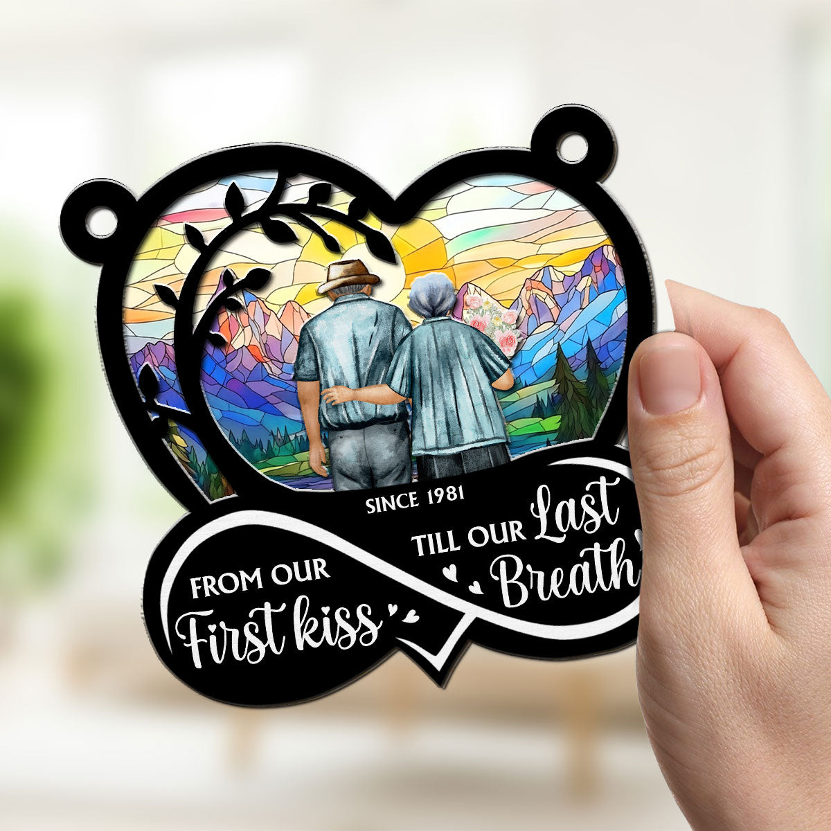 Custom Couple Hanging Decor, Anniversary Valentine's Day Gifts • Our First Kiss - Personalized Suncatcher