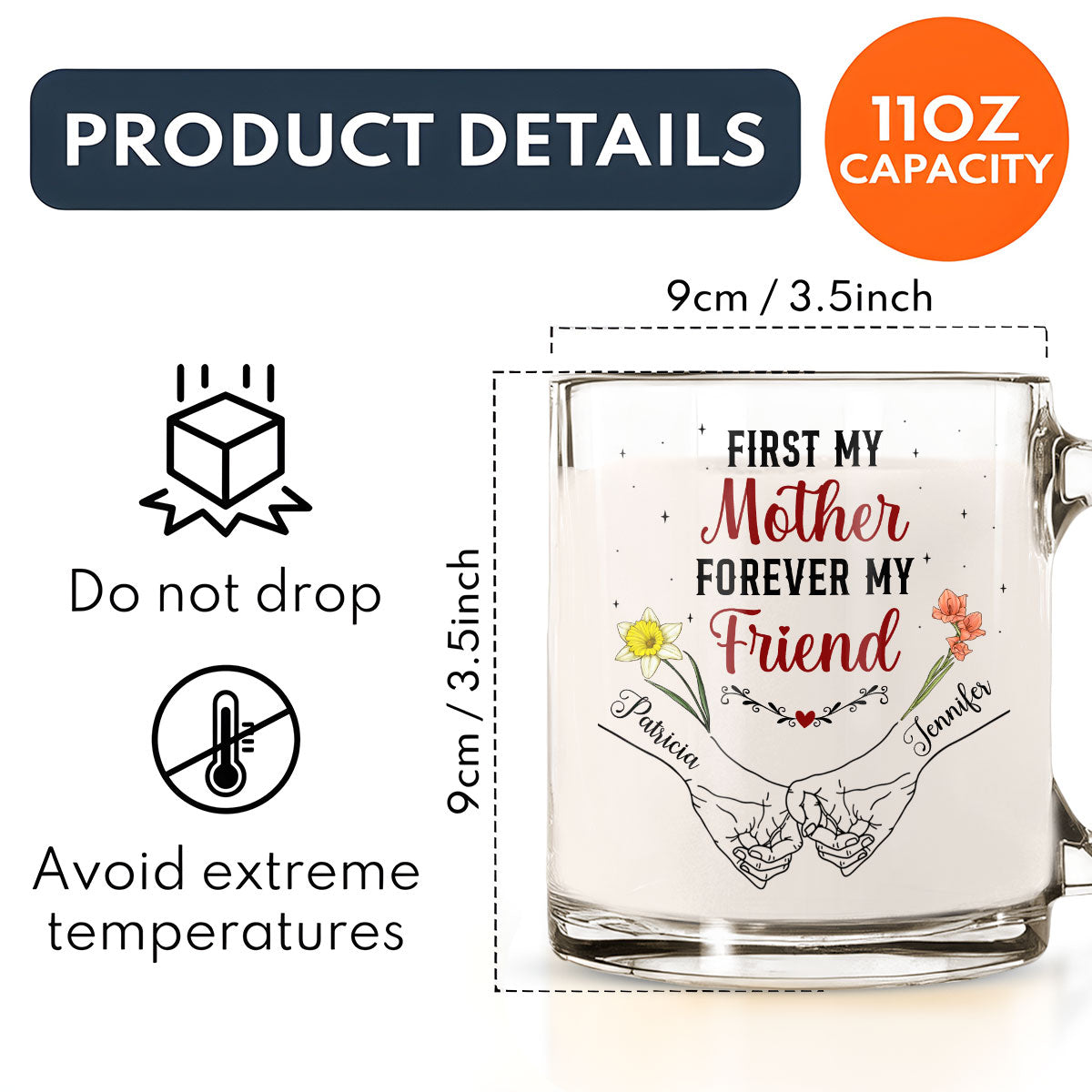 Custom Christmas & Birthday Gift for Mom • First My Mother Forever My Friend - Personalized Glass Mug