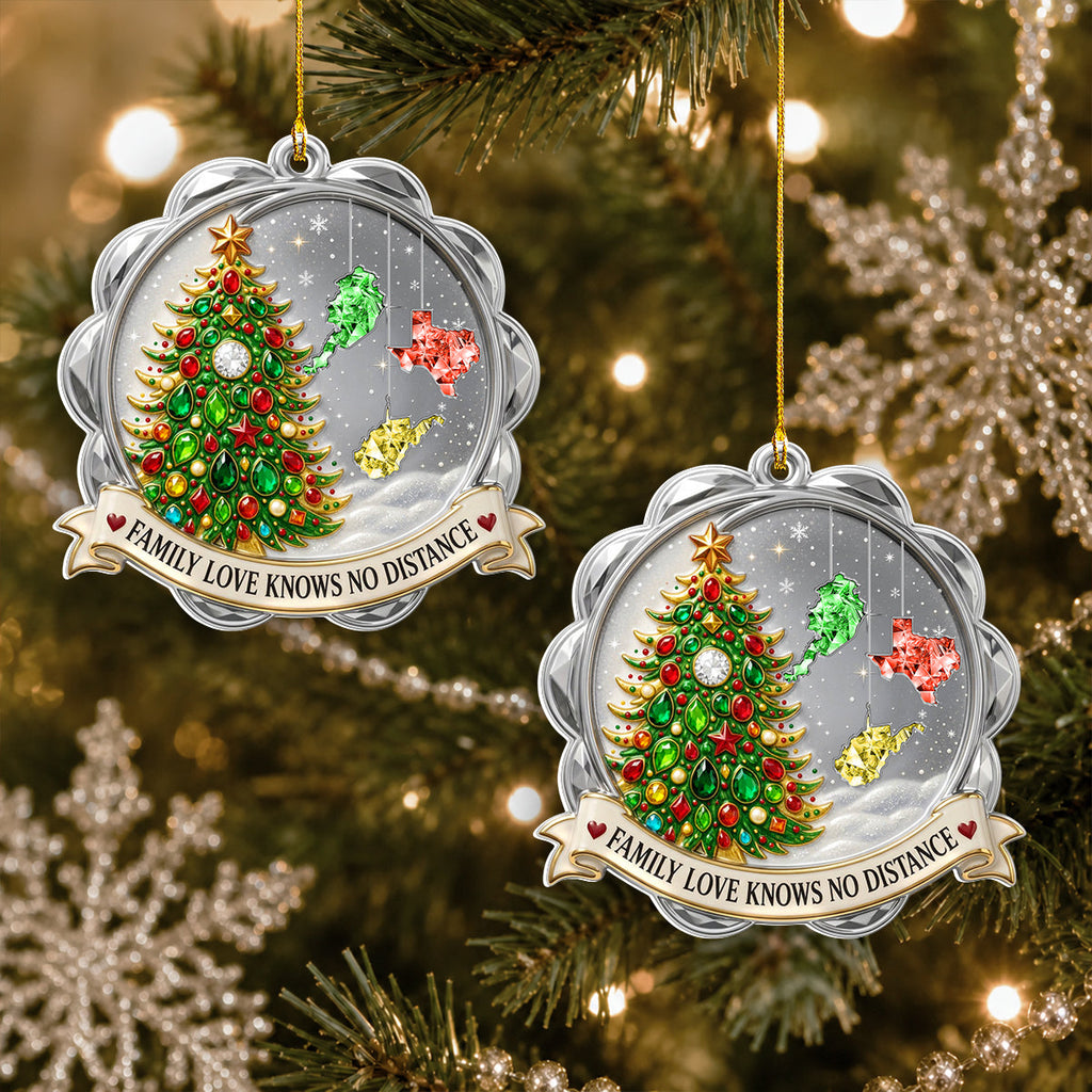 Custom Family Christmas Ornament for Long Distance Families •  No Distance Can Separate - Personalized 3D White Acrylic Ornament