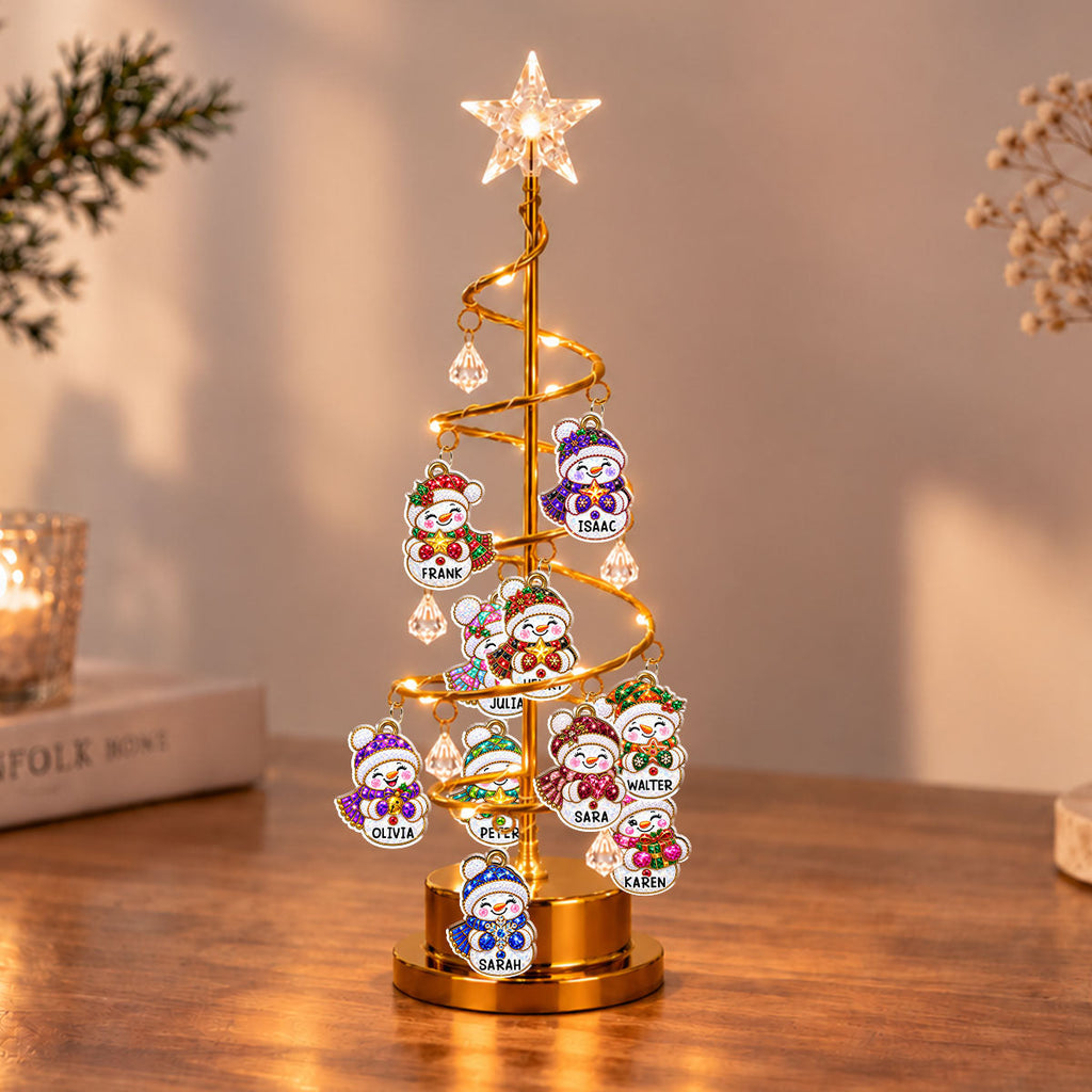 Custom Family Christmas Tree Light, Family Christmas Decor • Snowman Family Tree - Personalized LED Tree Lights