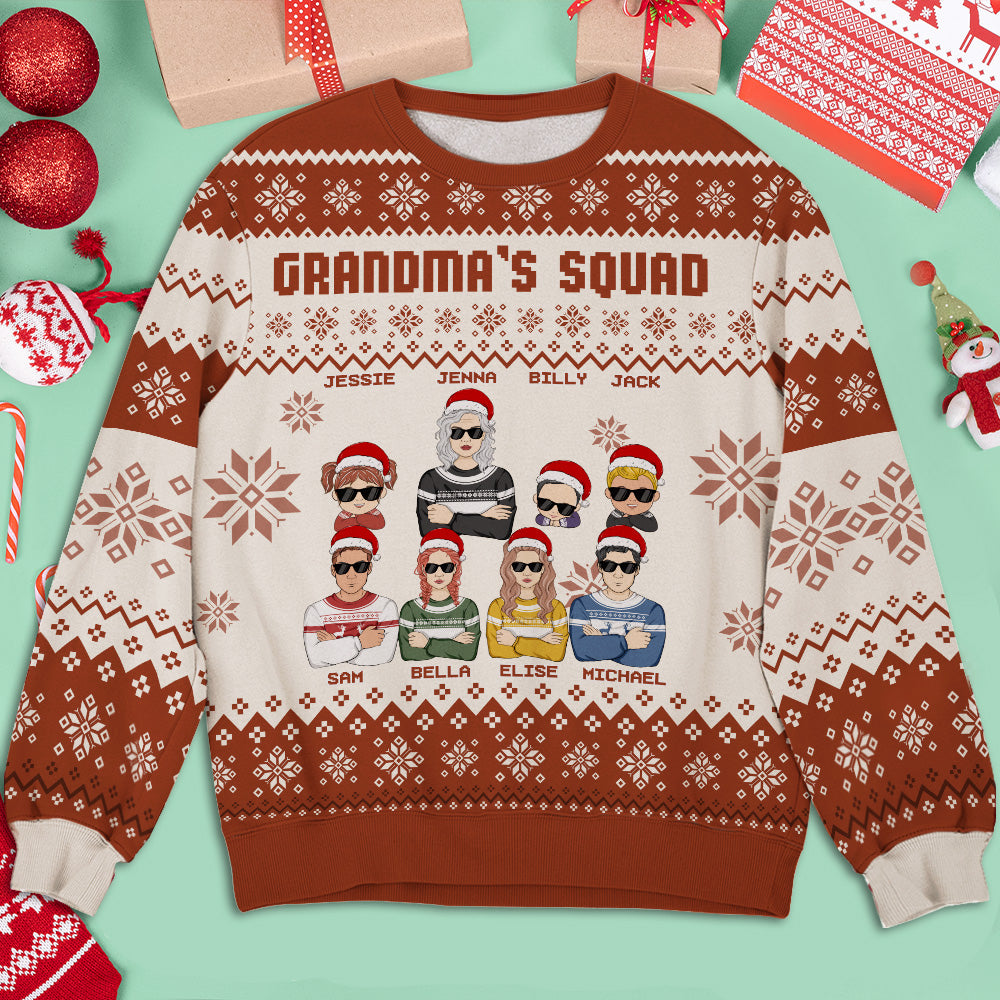 Custom Christmas Sweatshirt, Holiday Birthday Gift • Grandma's Squad - Personalized All-Over-Print Sweatshirt
