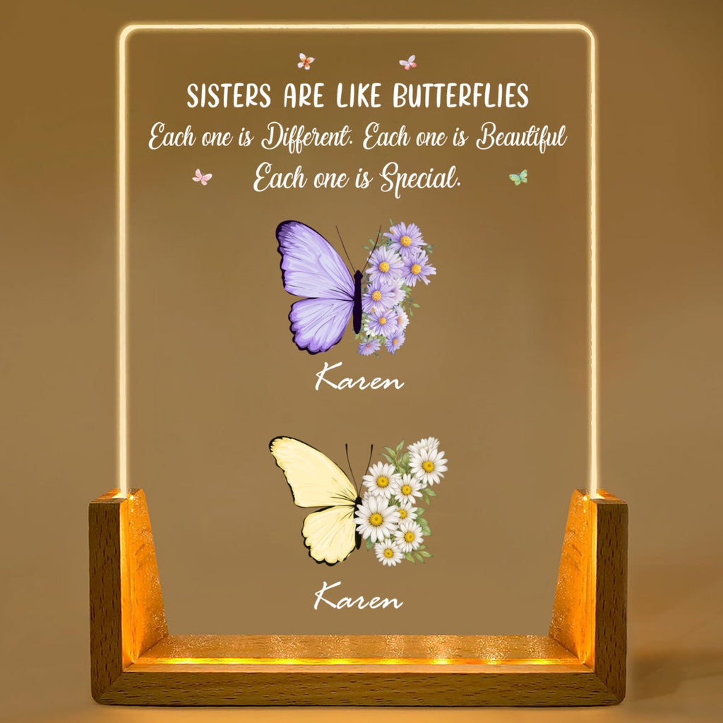 Custom Led Light Gift, Family Keepsake • Sisters Bloom In Different Ways - Personalized Night Light