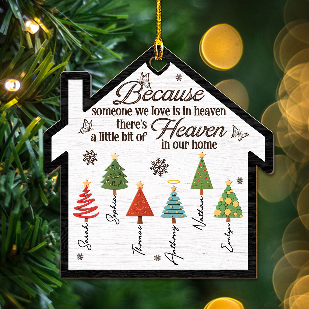Custom Memorial Christmas Ornament, Sympathy Keepsake •  A Little Bit Of Heaven In Our Family Home - Personalized Wood Ornament