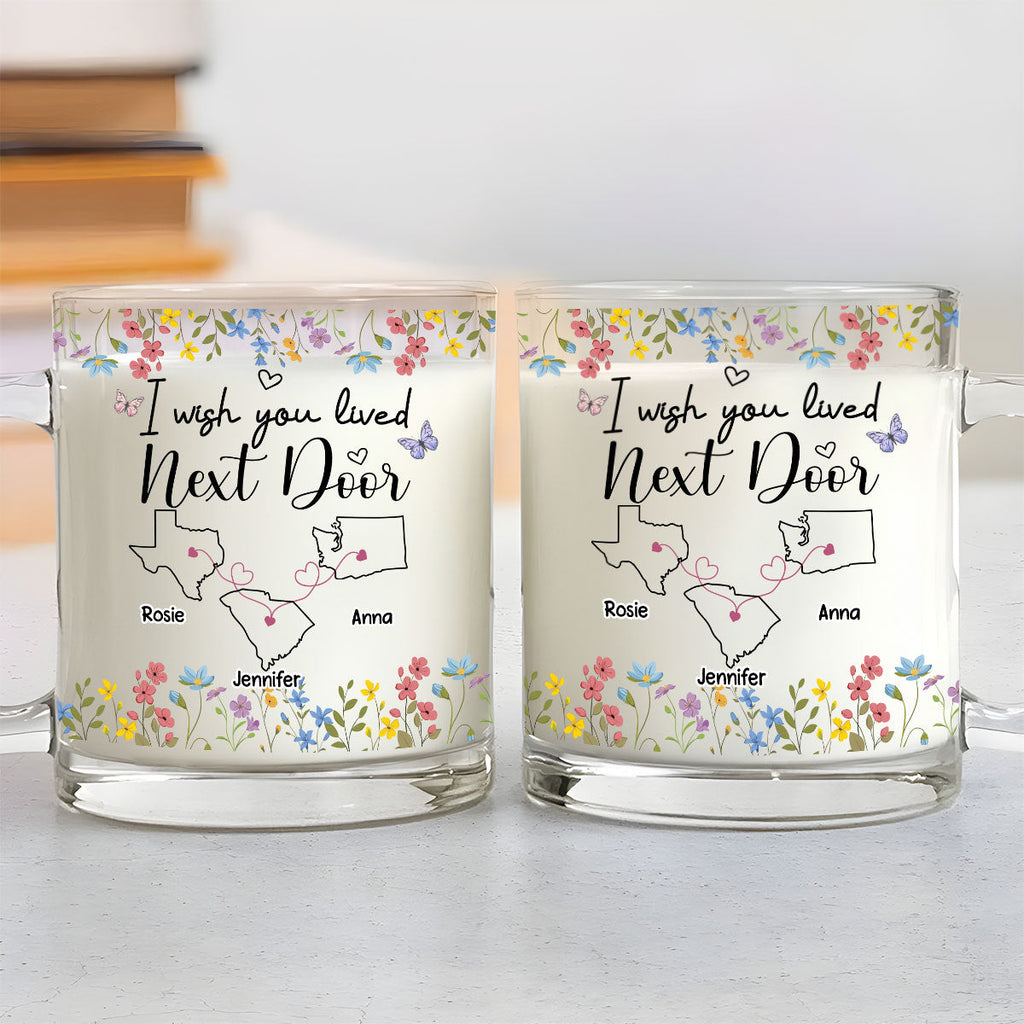 Custom Best Friend, Christmas & Birthday Friendship Keepsake Gift • I Wish We Lived Closer Floral Version - Personalized Glass Mug