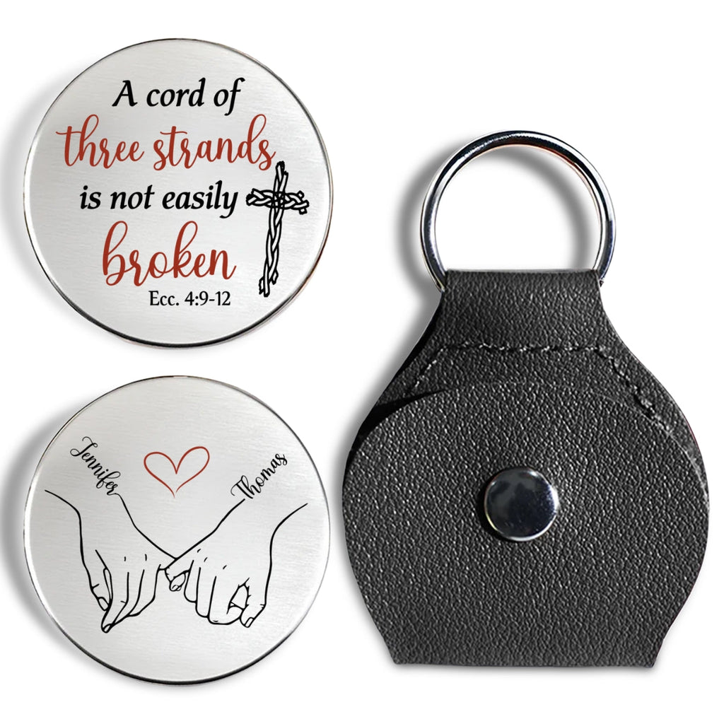 Custom Coin Keychain for Wife, Couple Anniversary Valentine's Day Gifts • Cord Of Three Strands - Personalized Pocket Hug