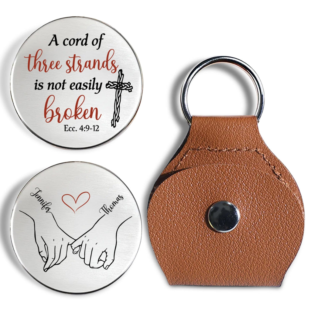 Custom Coin Keychain for Wife, Couple Anniversary Valentine's Day Gifts • Cord Of Three Strands - Personalized Pocket Hug