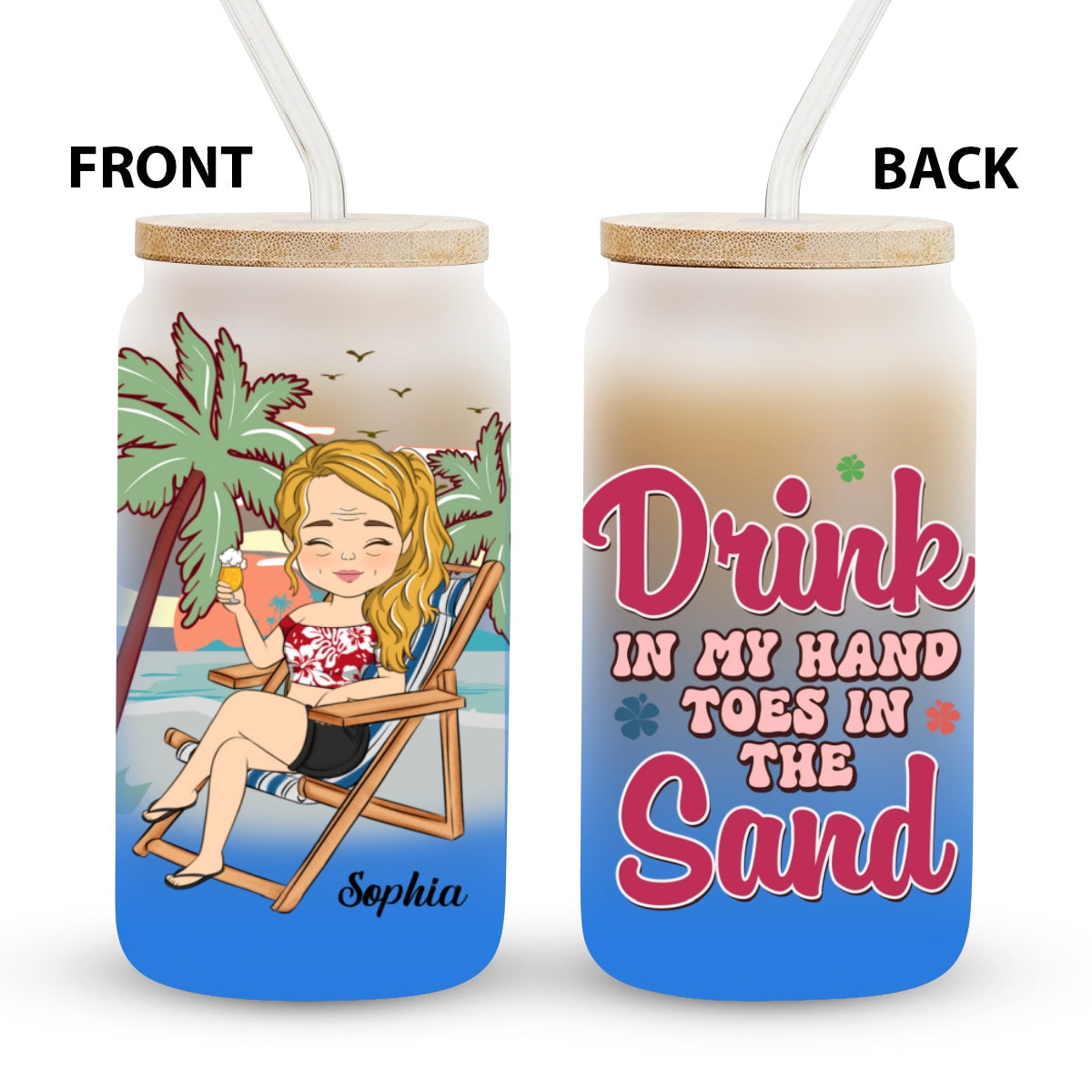 Just A Girl Who Loves Beaches - Personalized Ombre Frosted Glass Can