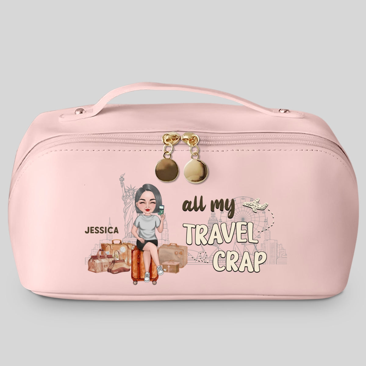 All My Travel Crap - Personalized Leather Makeup Bag