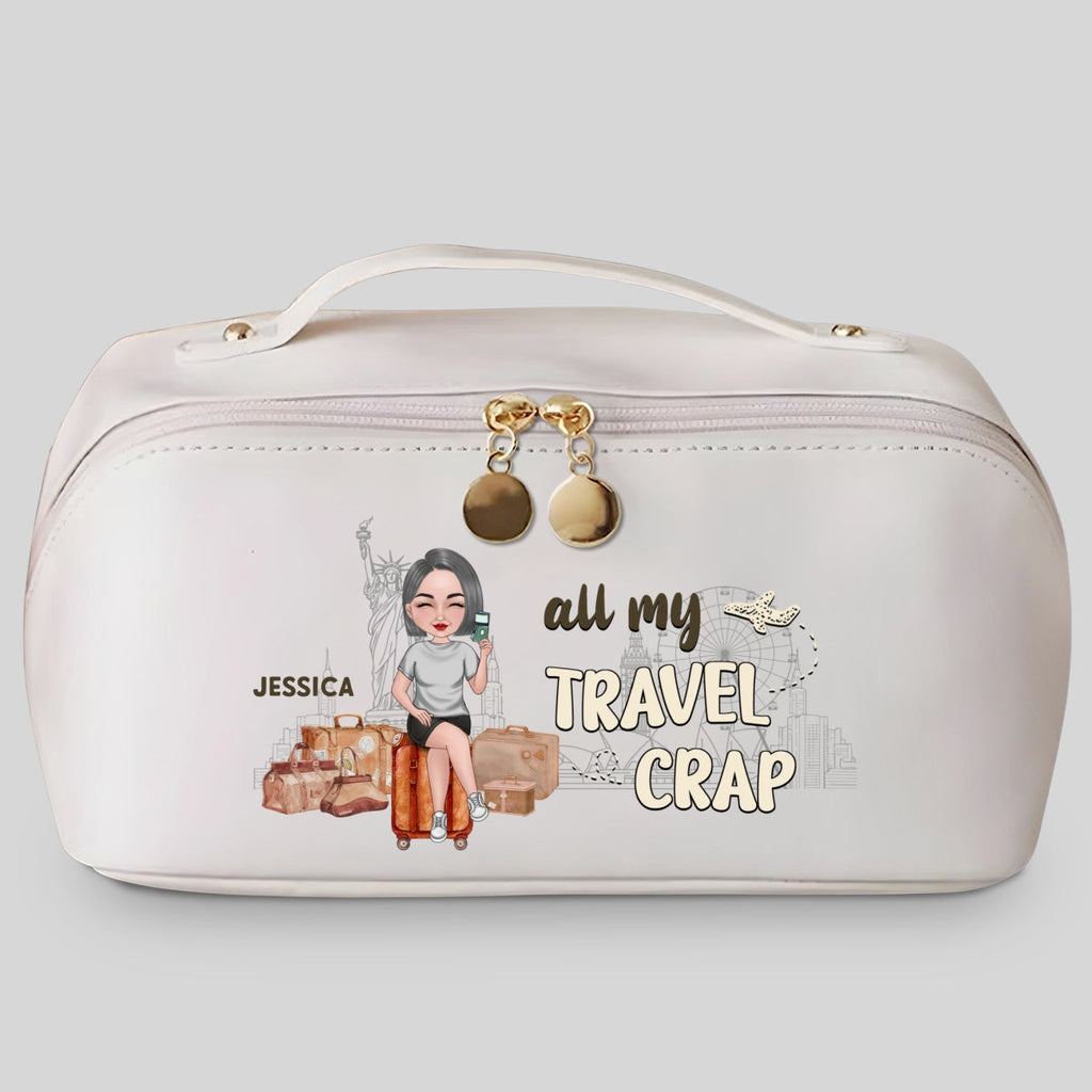 All My Travel Crap - Personalized Leather Makeup Bag