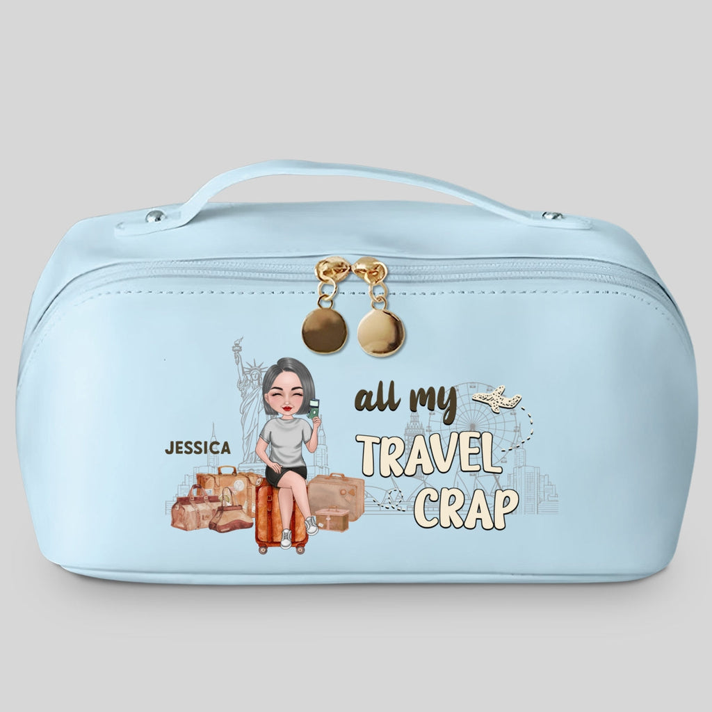 All My Travel Crap - Personalized Leather Makeup Bag
