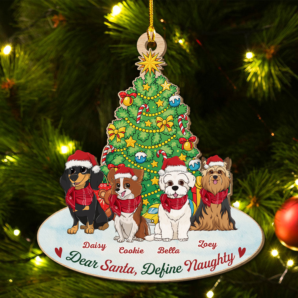Custom Keepsake Christmas Ornament •  Define Naughty Dog - Personalized Wood Ornament
