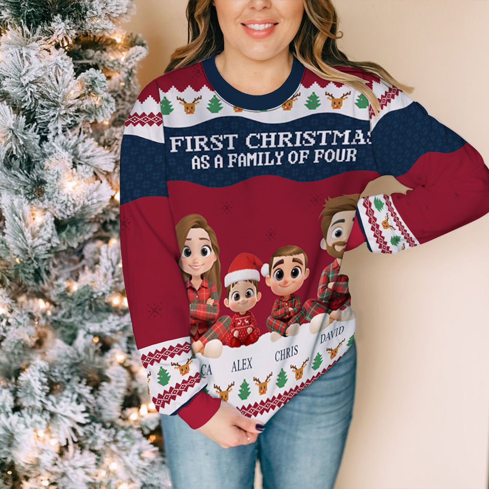 Custom Christmas Sweatshirt, Holiday Birthday Gift • Our First Christmas - Personalized All-Over-Print Sweatshirt