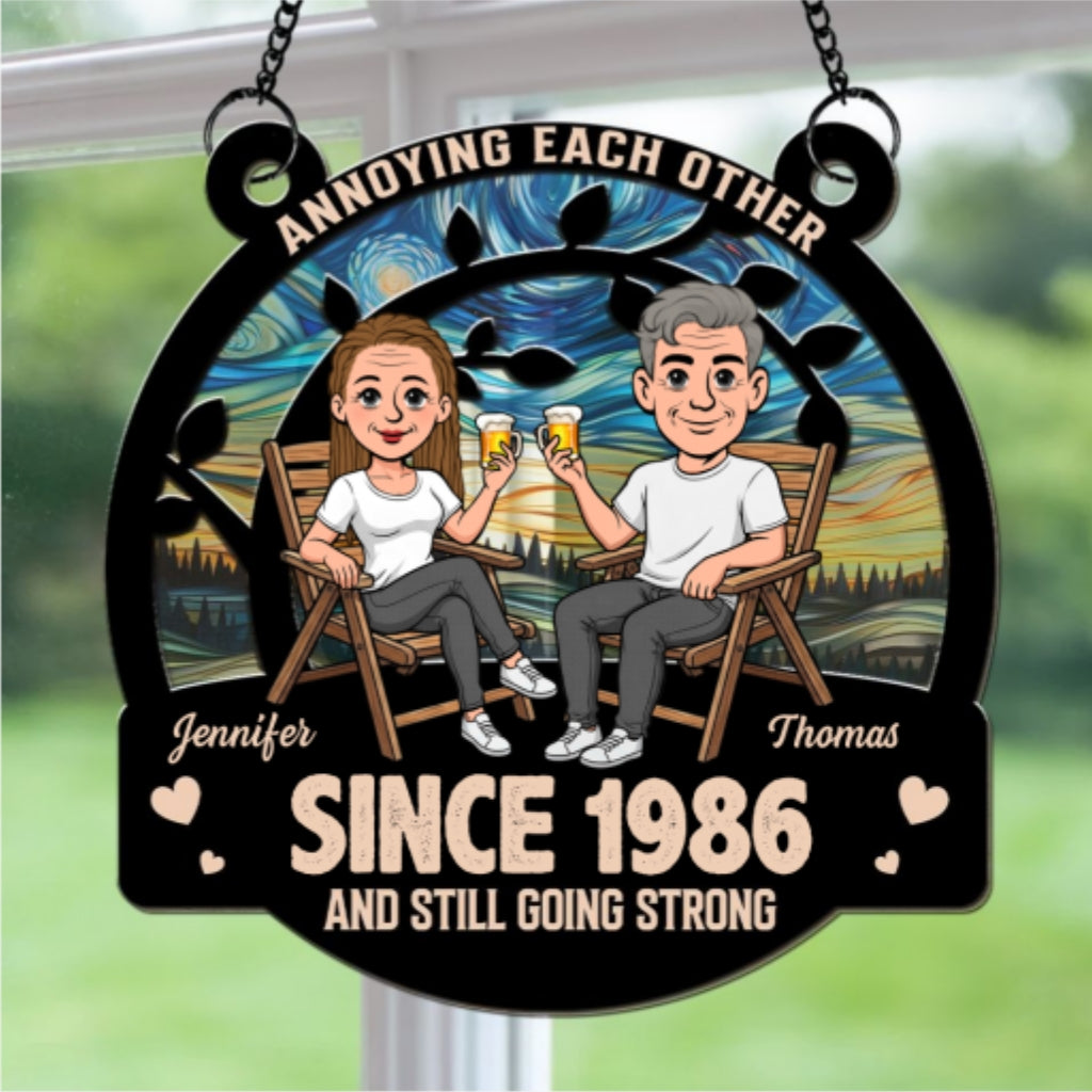 Custom Couple Hanging Decor, Anniversary Valentine's Day Gifts • Loving You - Personalized Suncatcher