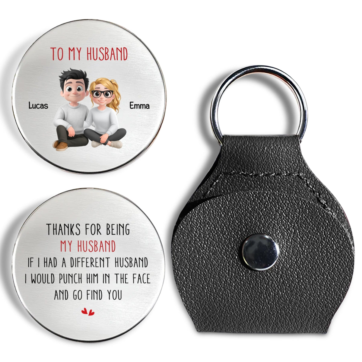 Custom Coin Keychain for Husband, Couple Anniversary Valentine's Day Gifts • Punch Him - Personalized Pocket Hug