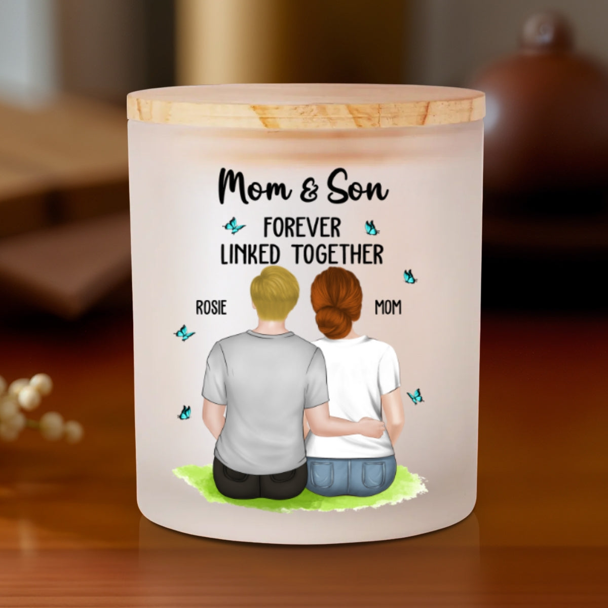 Mom And Children Forever Linked Together - Personalized Glass Jar With LED Candle