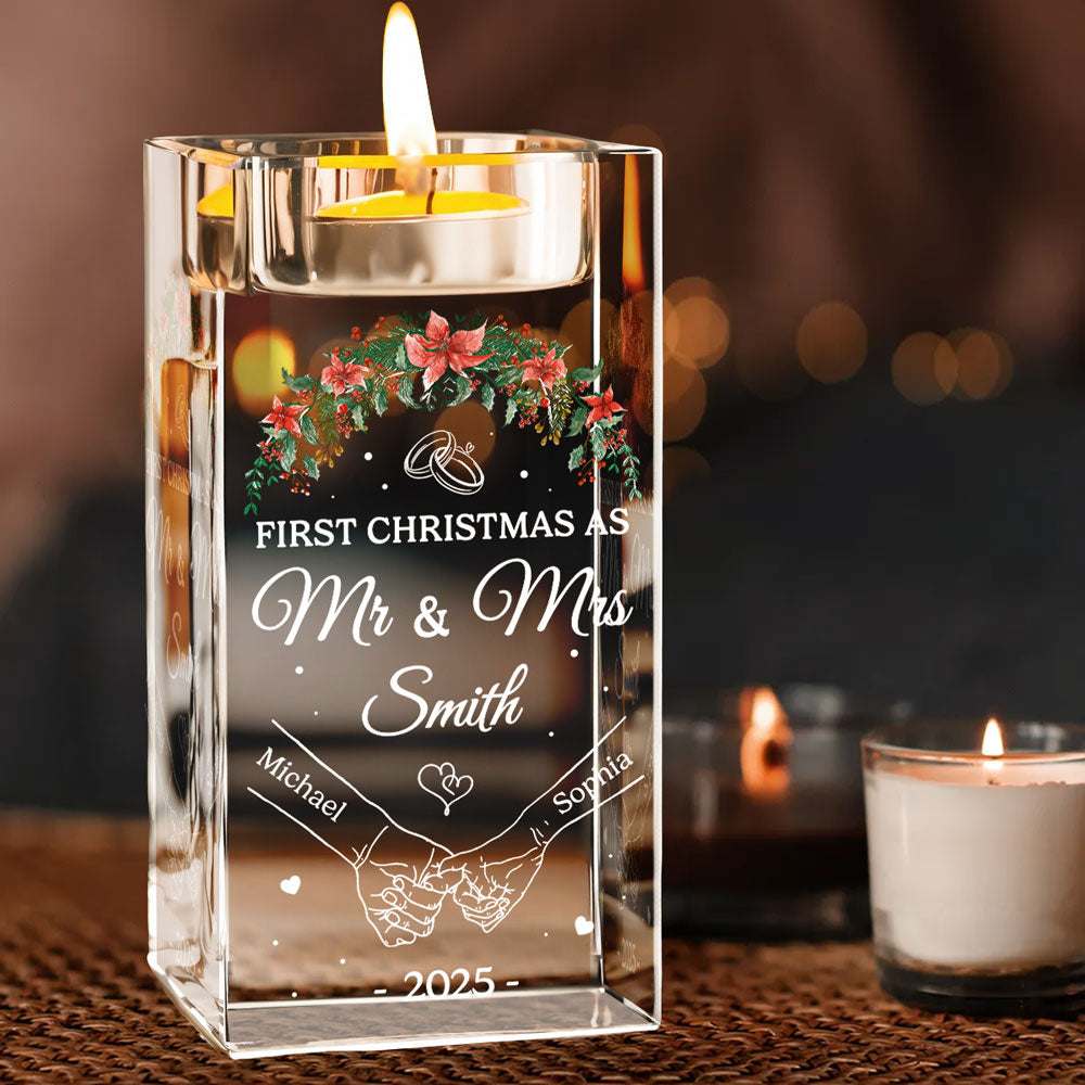 Our First Year - Personalized Crystal Candle Holder