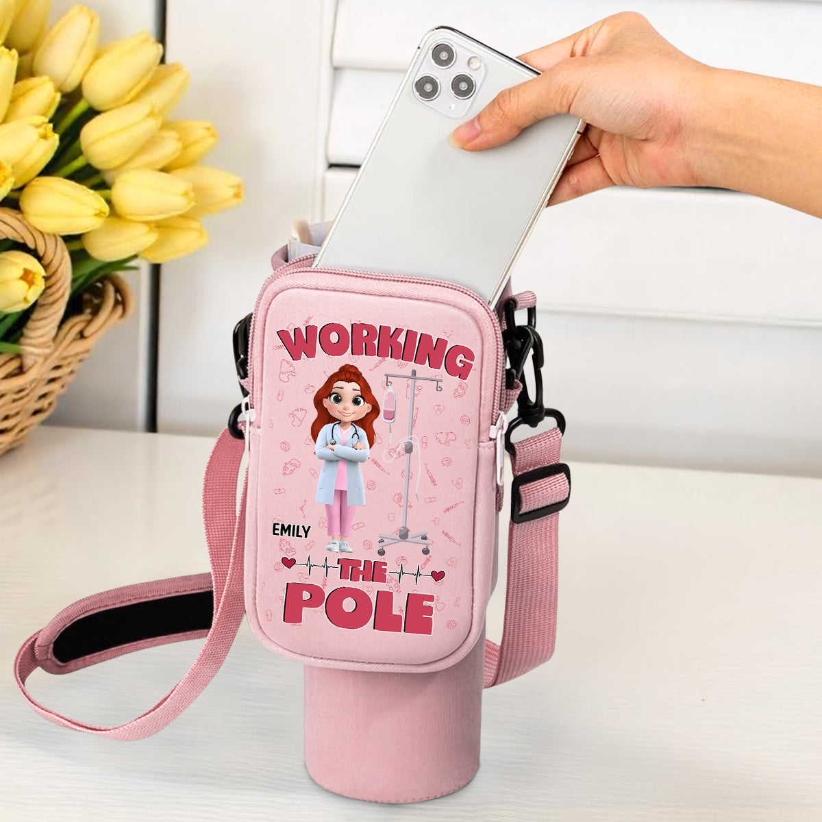 Working The Pole With Care - Personalized Water Bottle Carrier Bag