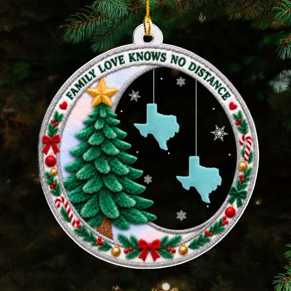 Custom Keepsake Christmas Ornament •  Hearts Together Miles Apart - Personalized Acrylic Ornament