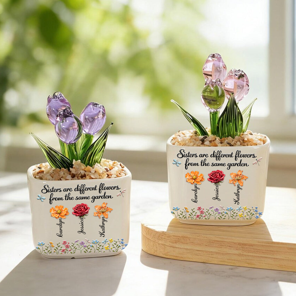 Custom Flower Keepsake, Glass Home Decor Gift for Soul Sister • Sisters Are Different Flowers - Personalized Glass Everlasting Tulips