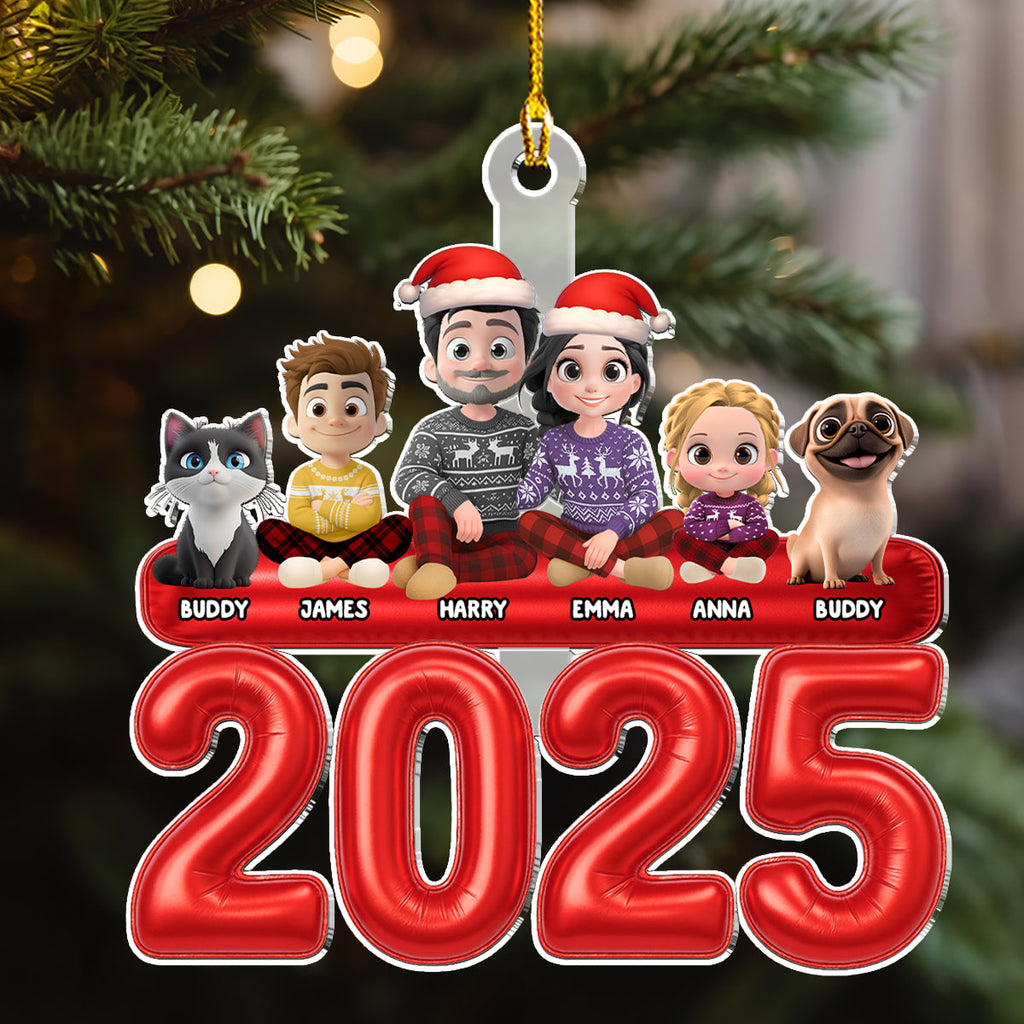 Custom Family Ornament, Christmas Gift for Family Members •  Us And Our Kid Pet - Personalized Acrylic Ornament