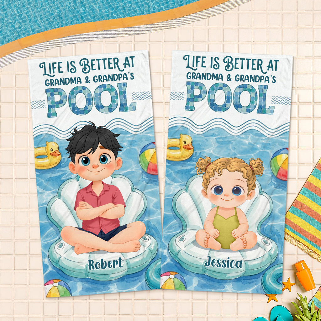 Better At Grandma Pool - Personalized Beach Towel