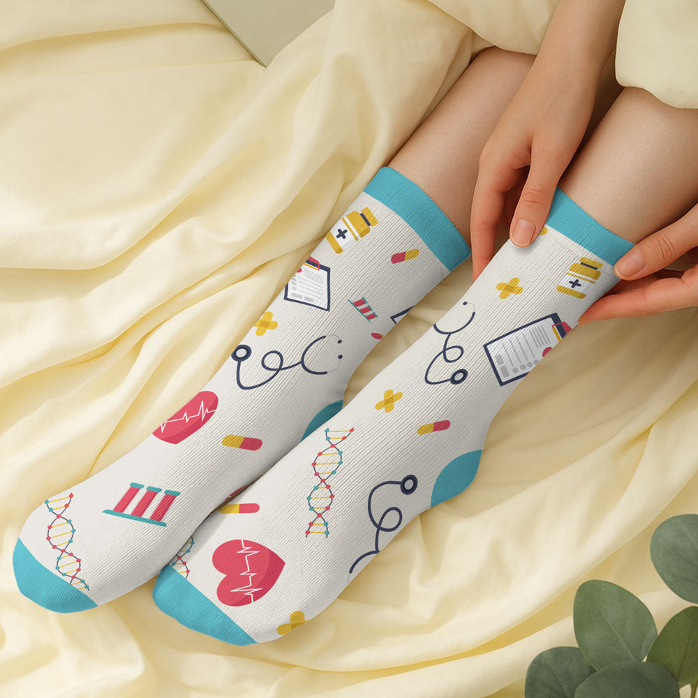 Custom Nurse Christmas Footwear Gift, Healthcare Worker Appreciation Gift • Proud To Be A Nurse - Personalized Crew Socks