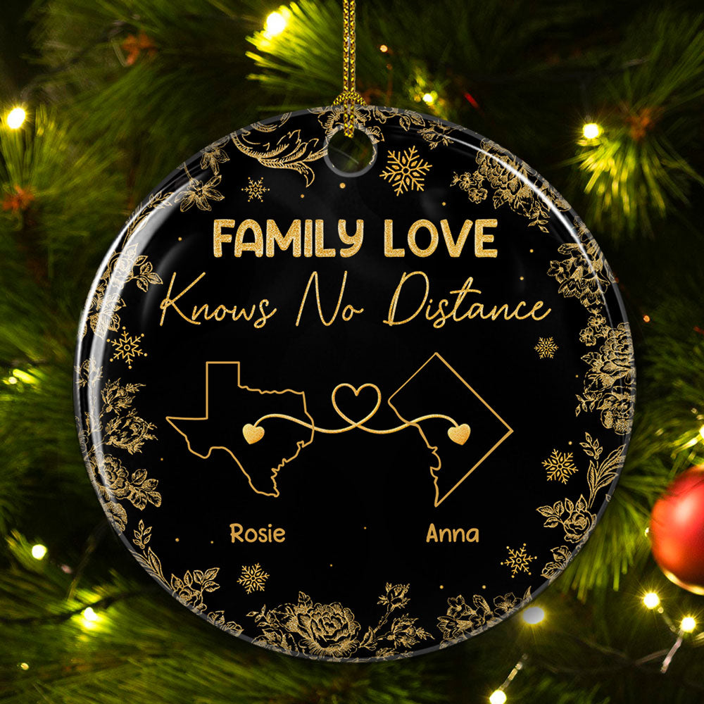 Custom Keepsake Christmas Ornament •  Miles Apart Close At Heart - Personalized Ceramic Ornament