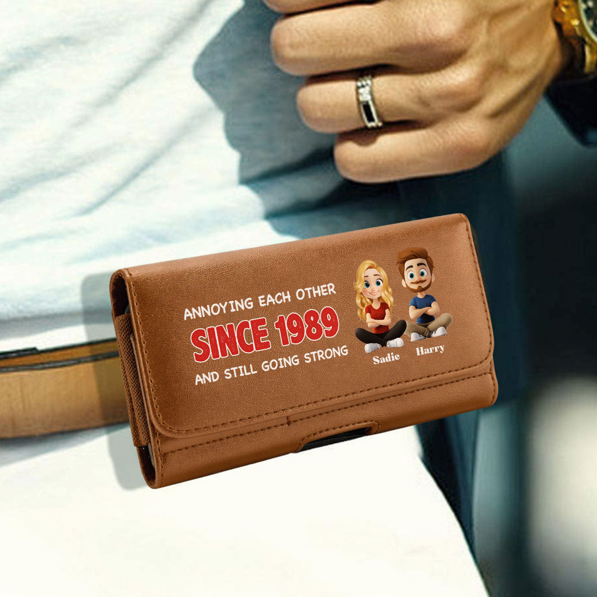 Together Forever - Personalized Leather Phone And Card Holster