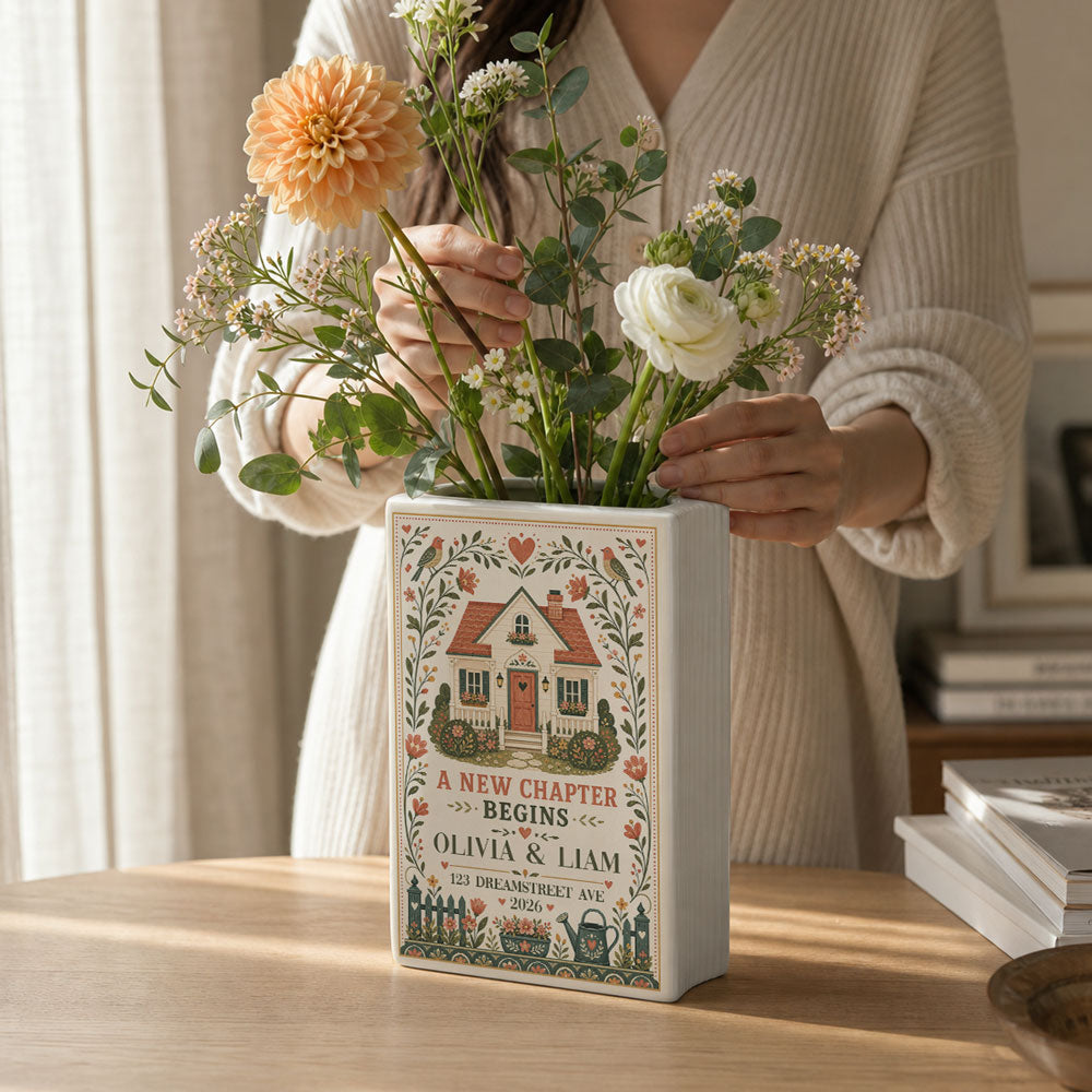 Our Story Begins Right Here - Personalized Ceramic Book Vase