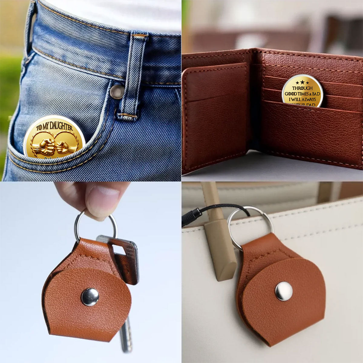 Custom Coin Keychain for Son, Father's Day Birthday Gifts • Always Your Dad - Personalized Pocket Hug