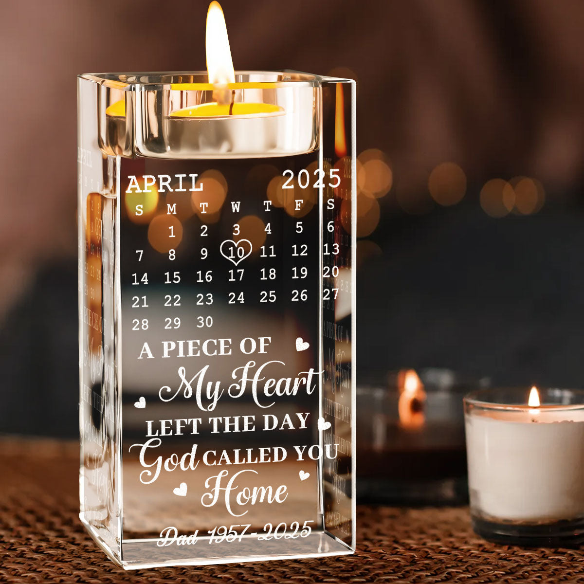 A Piece Of My Heart - Personalized Engraved Crystal Candle Holder