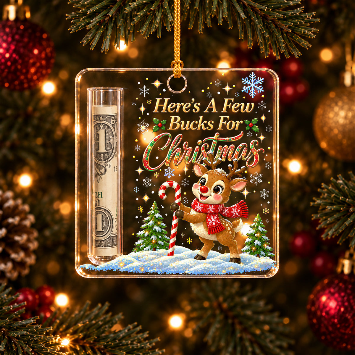 Custom Family Ornament, Christmas Gift for Family Members •  A Few Bucks For Christmas - Personalized Cash Gift Ornament