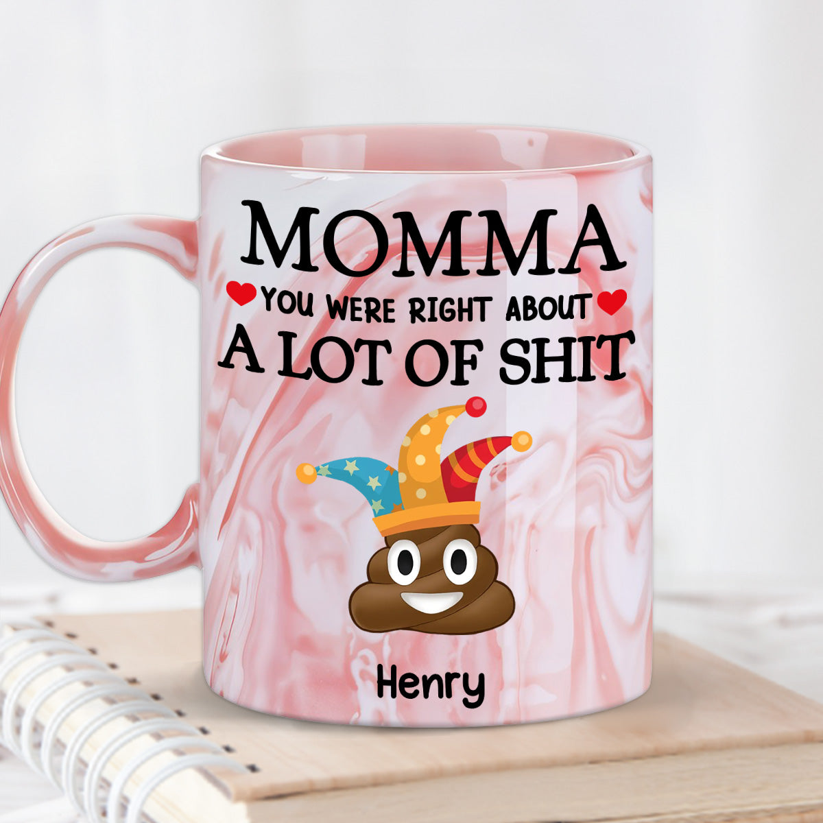 Custom Mother's Day Gift for Mom & Grandma • Little Shits Of Mom - Personalized Pink Marble Mug