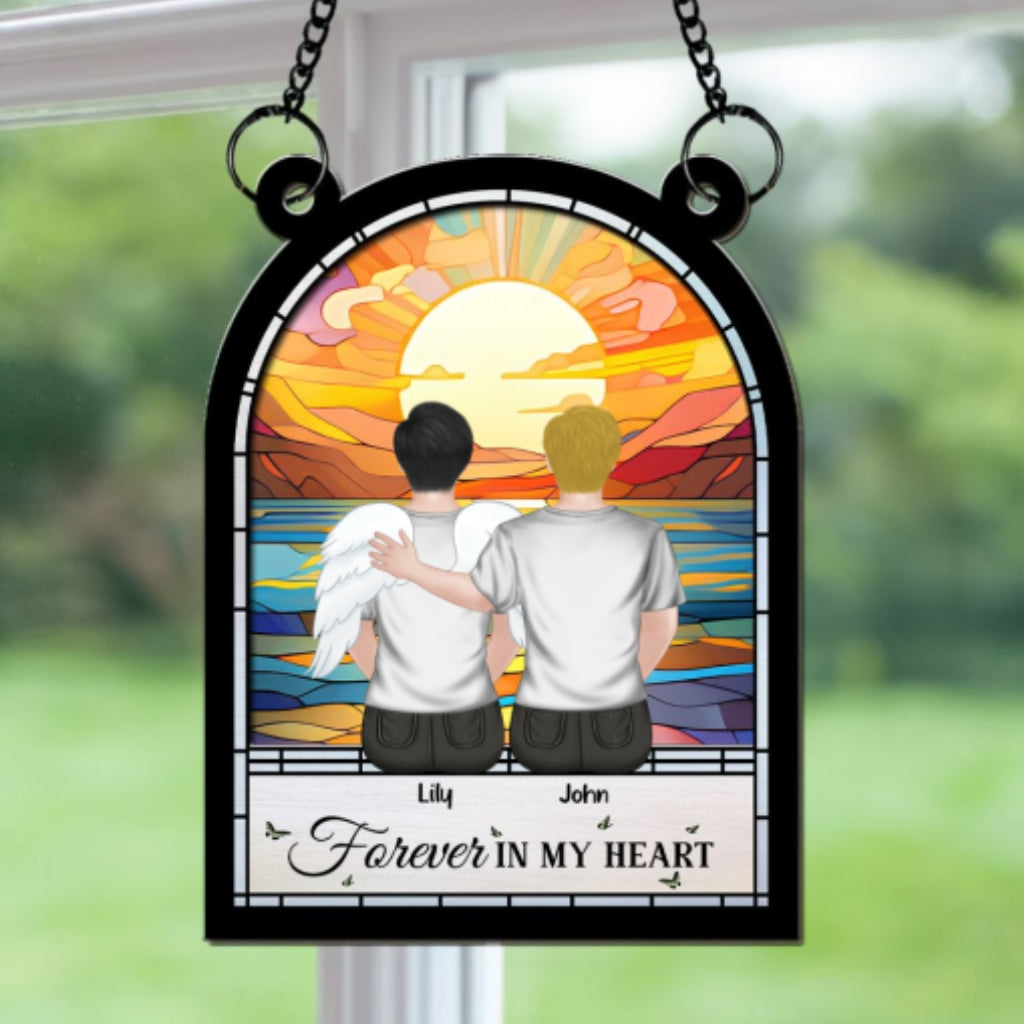 Custom Family Name Hanging Decor, Christmas Birthday Gift •  Forever In My Heart - Personalized Suncatcher