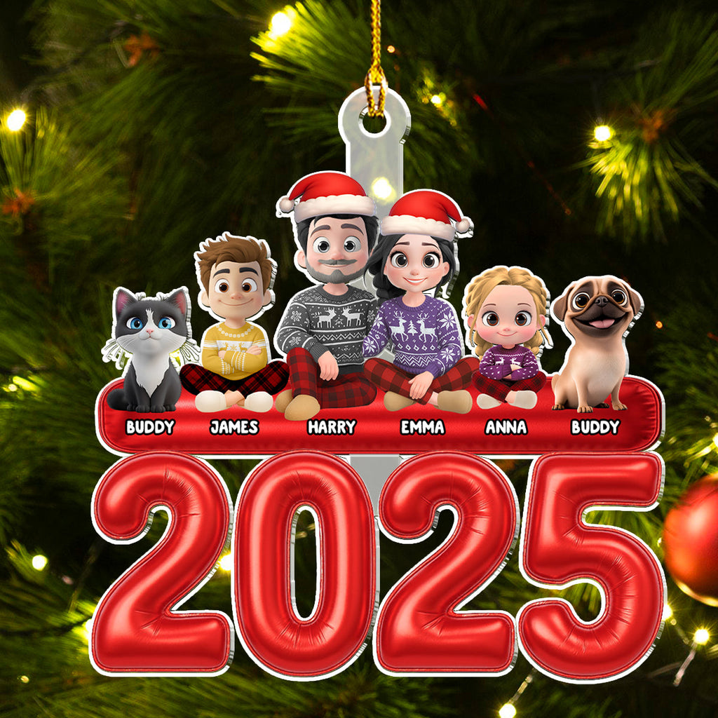 Custom Family Ornament, Christmas Gift for Family Members •  Us And Our Kid Pet - Personalized Acrylic Ornament