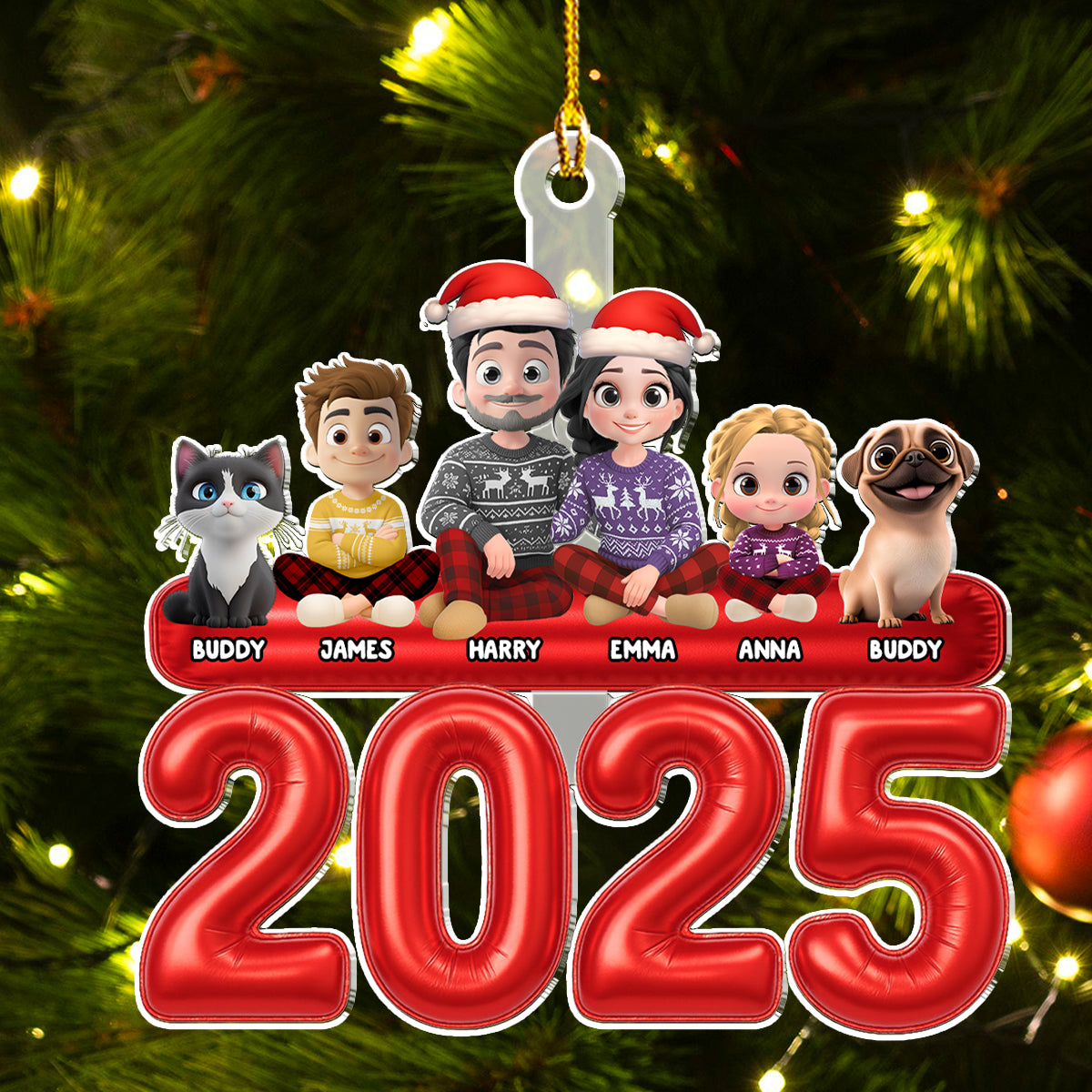 Custom Family Ornament, Christmas Gift for Family Members •  Us And Our Kid Pet - Personalized Acrylic Ornament