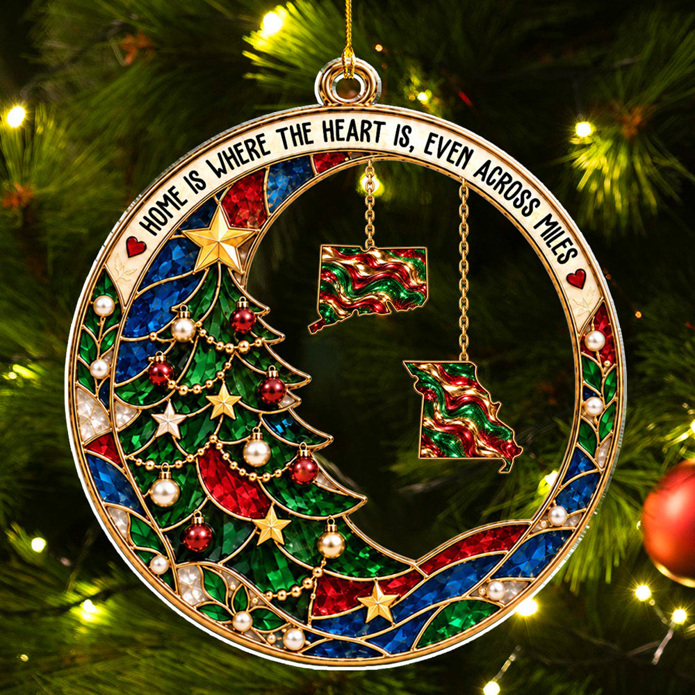 Custom Family Ornament, Christmas Gift for Family Members •  Christmas Across the Miles - Personalized Acrylic Ornament