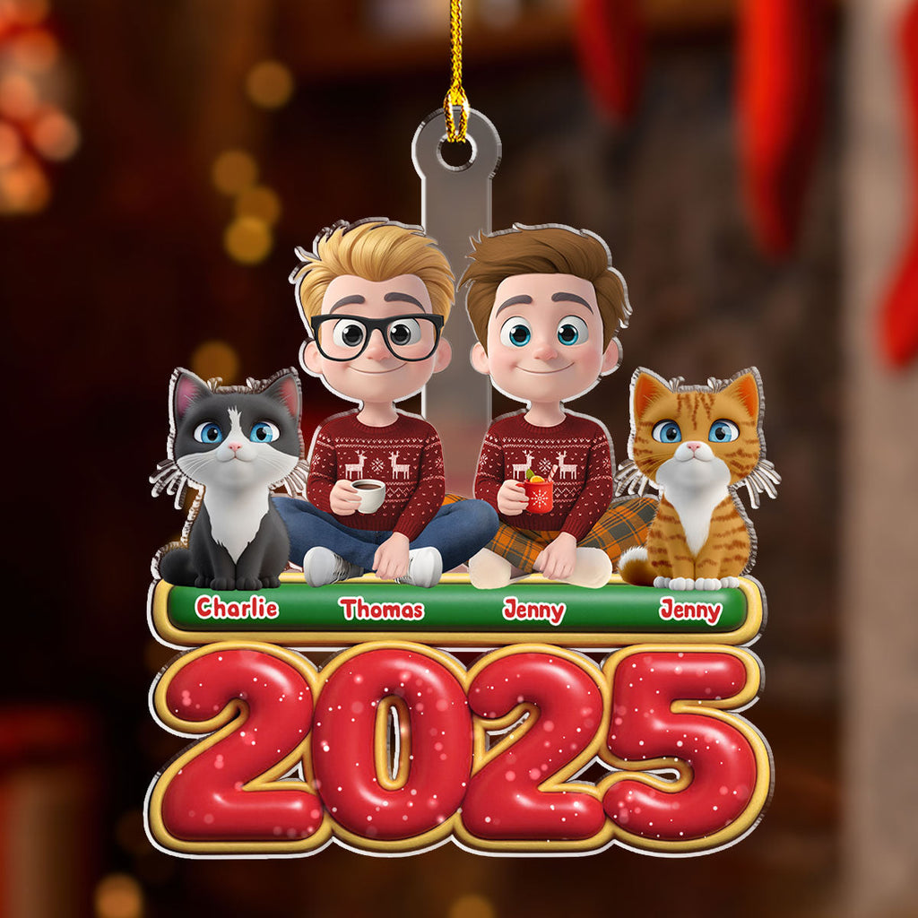 Custom Couple Christmas Ornament, Anniversary Gift •  We And Our Cat Version 2 - Personalized Acrylic Ornament